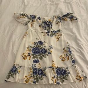 Forever21 off the shoulder woven dress in ivory/blue